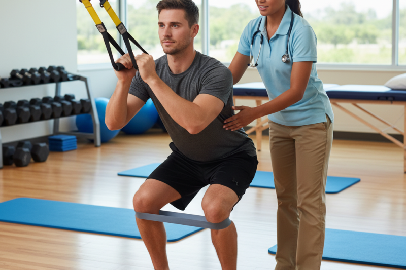 Patient performing corrective rehabilitation exercises for mobility improvement in Southern Pines chiropractic care facility