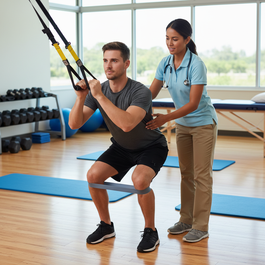 Patient performing corrective rehabilitation exercises for mobility improvement in Southern Pines chiropractic care facility